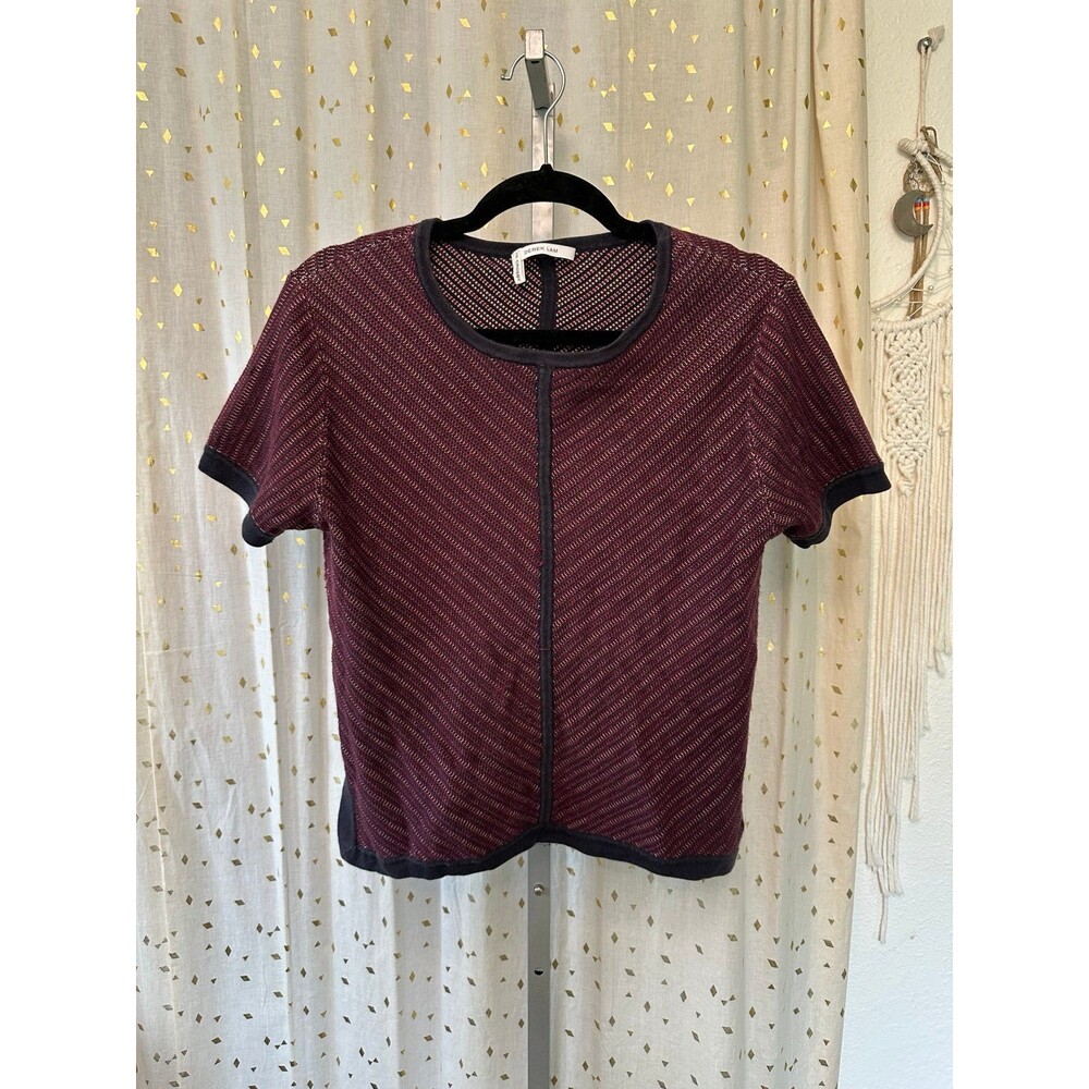 10 Crosby Derek Lam Short Sleeve Crepe Knit 100% Cotton Yarn Sweater Top S